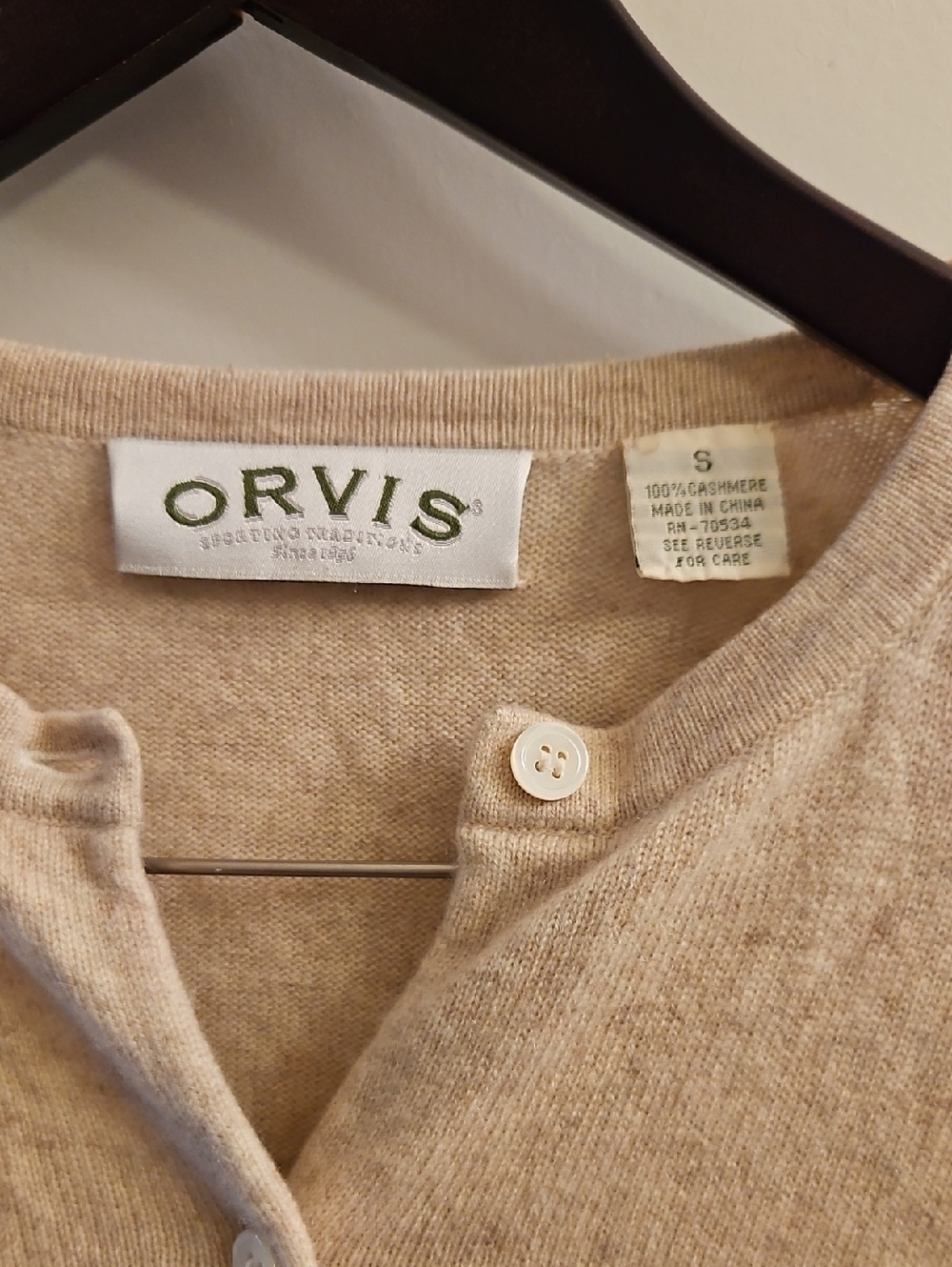 Orvis 100% Featherweight Cashmere Cardigan, Heathered Cream, S, Quiet Luxury - Picture 3 of 8